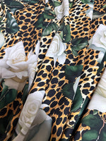 White Rose Pattern Fabric, Cheetah Pattern Bordered Fabric - Whotex Online Fabric Store