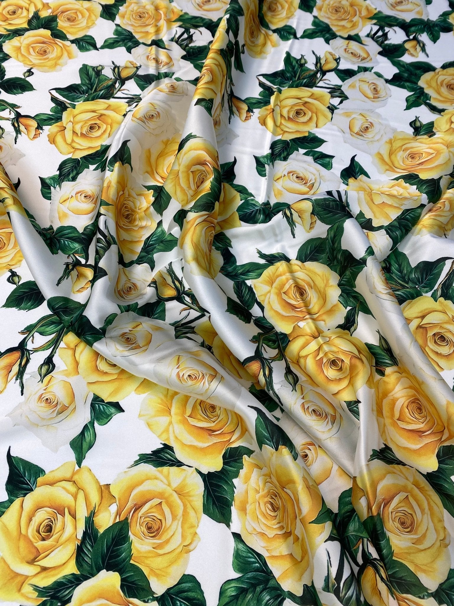 Yellow Floral Rose Pattern Fabric Sold by Metre - Whotex Fabrics London