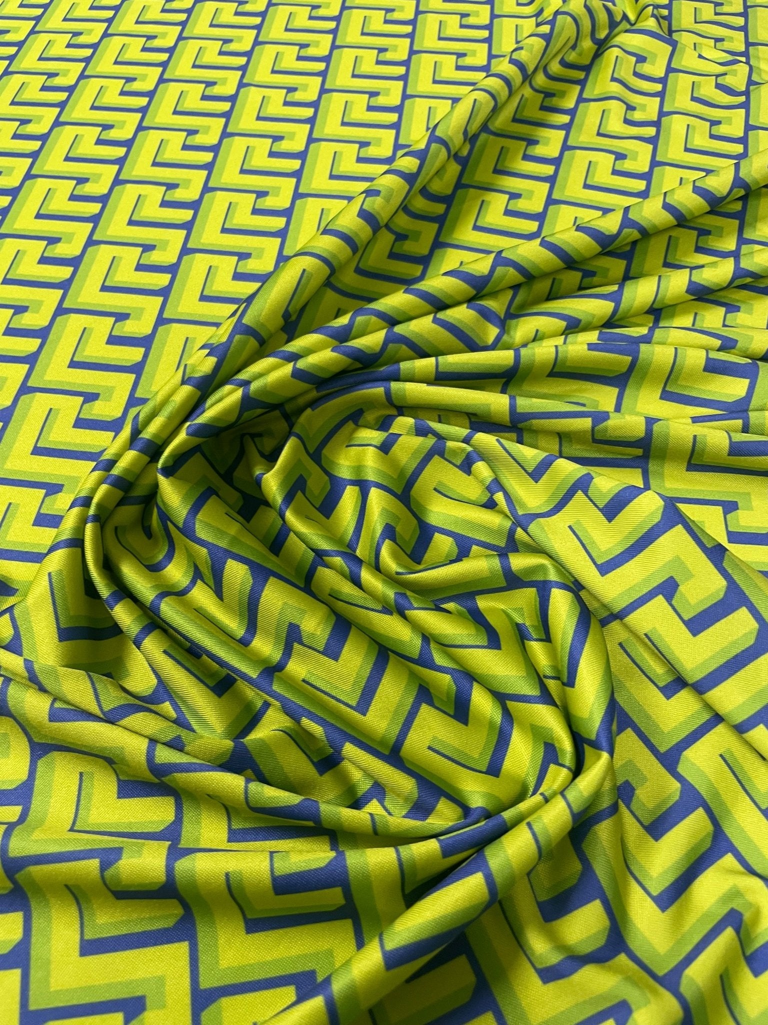Yellow Geometric Spandex Fabric by the Metre - Whotex Fabrics London