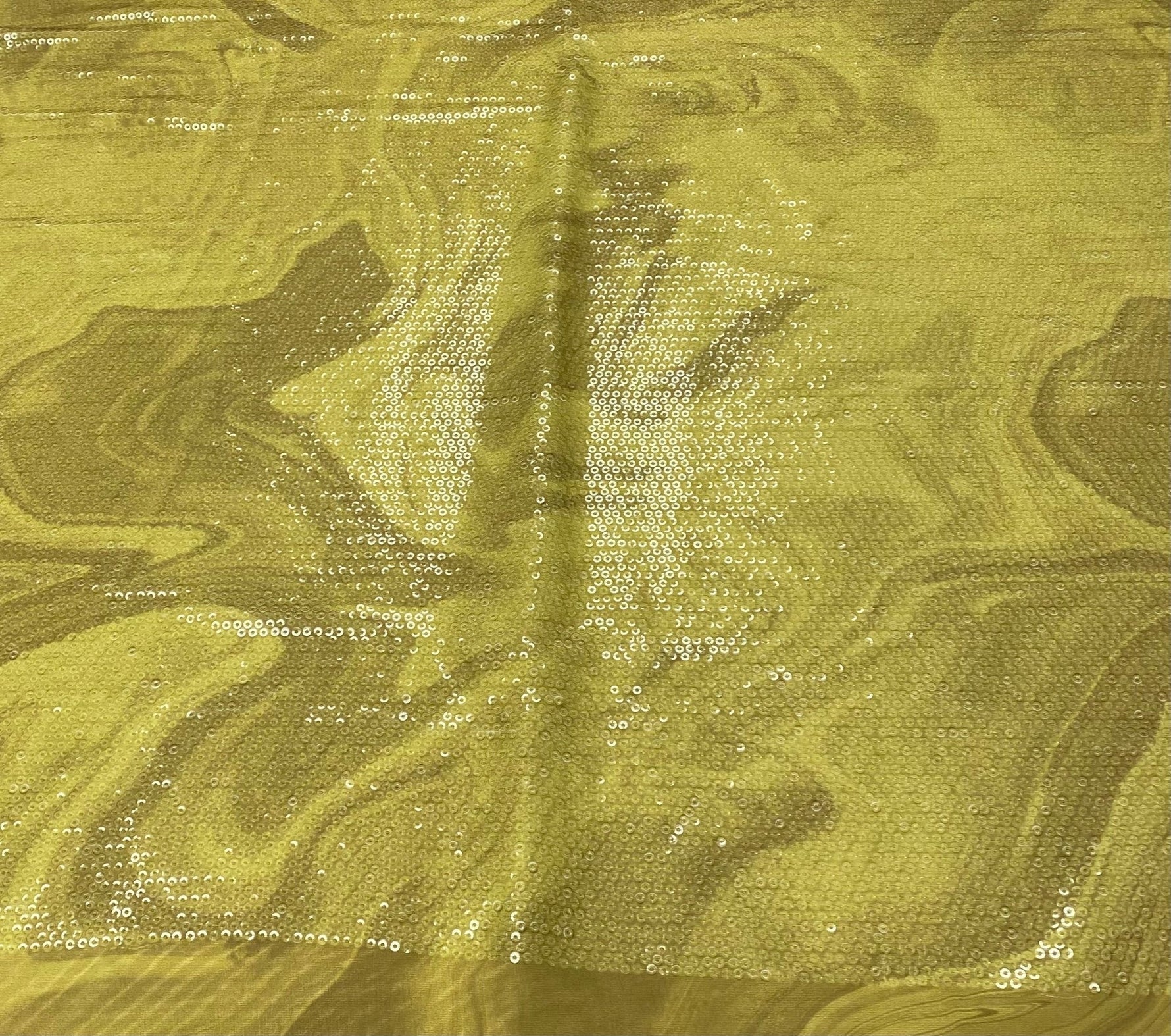 Yellow Marble Effect Print Sequin Fabric by the Metre - Whotex Fabrics London
