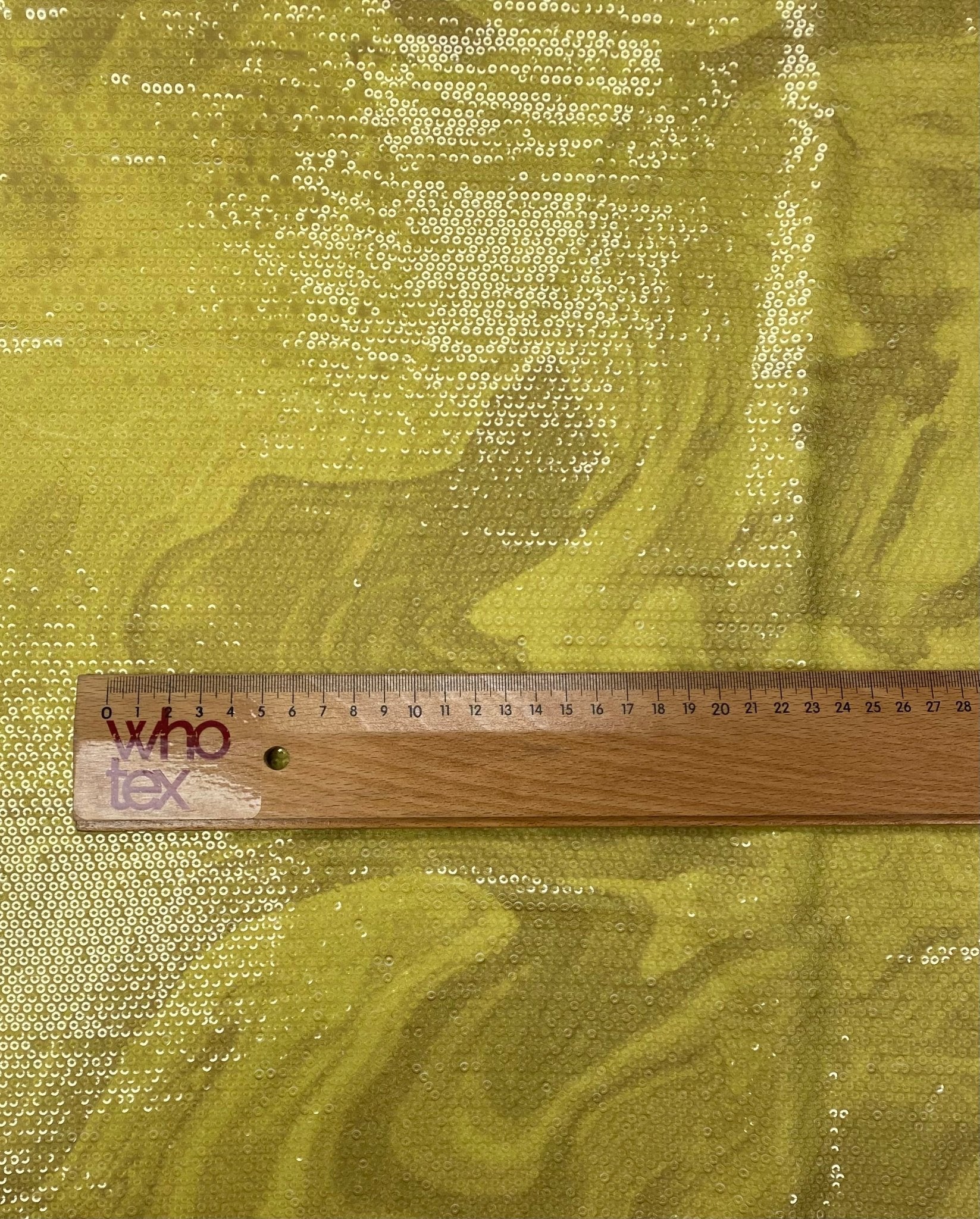 Yellow Marble Effect Print Sequin Fabric by the Metre - Whotex Fabrics London