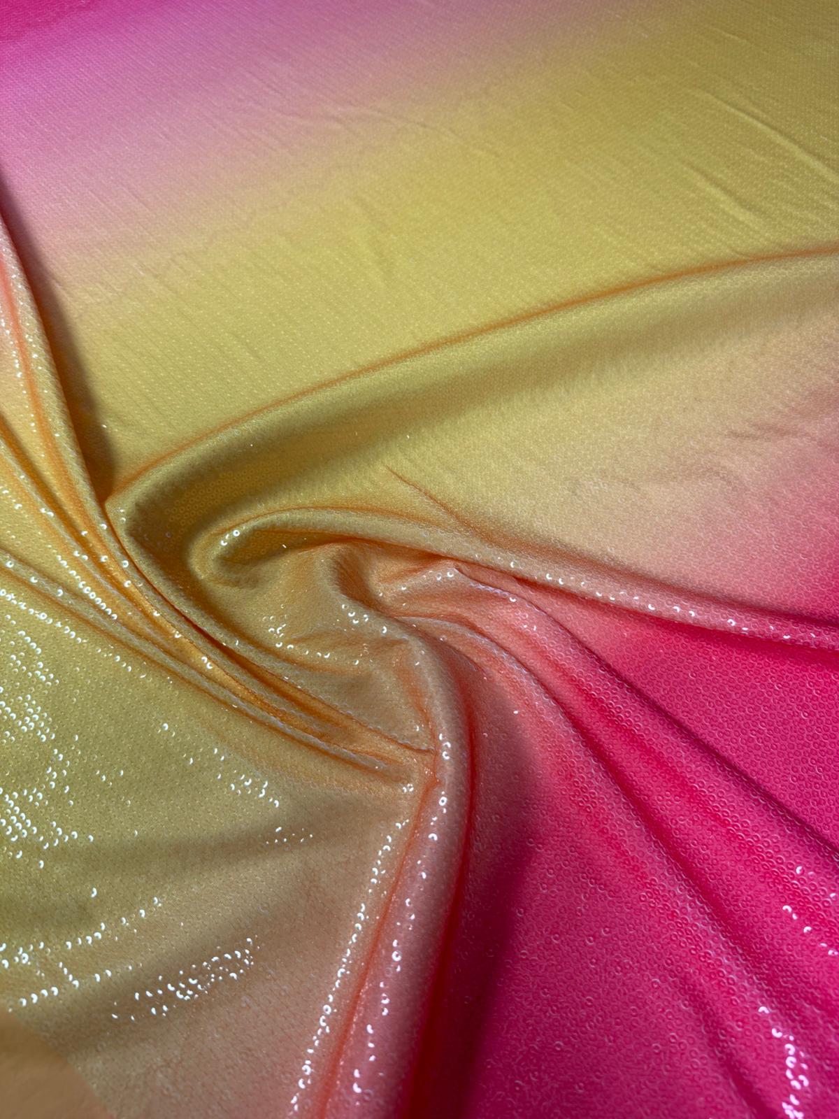 Yellow Pink Ombre Sequin Fabric for Dresses - Whotex Fabrics London