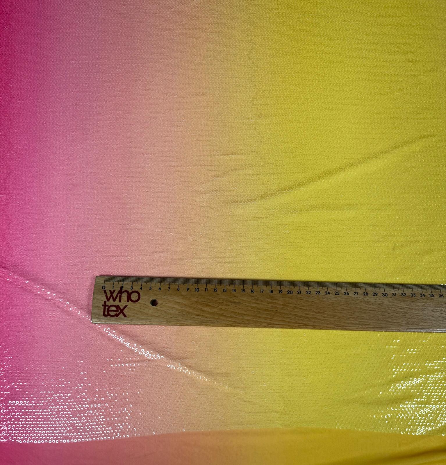 Yellow Pink Ombre Sequin Fabric for Dresses - Whotex Fabrics London
