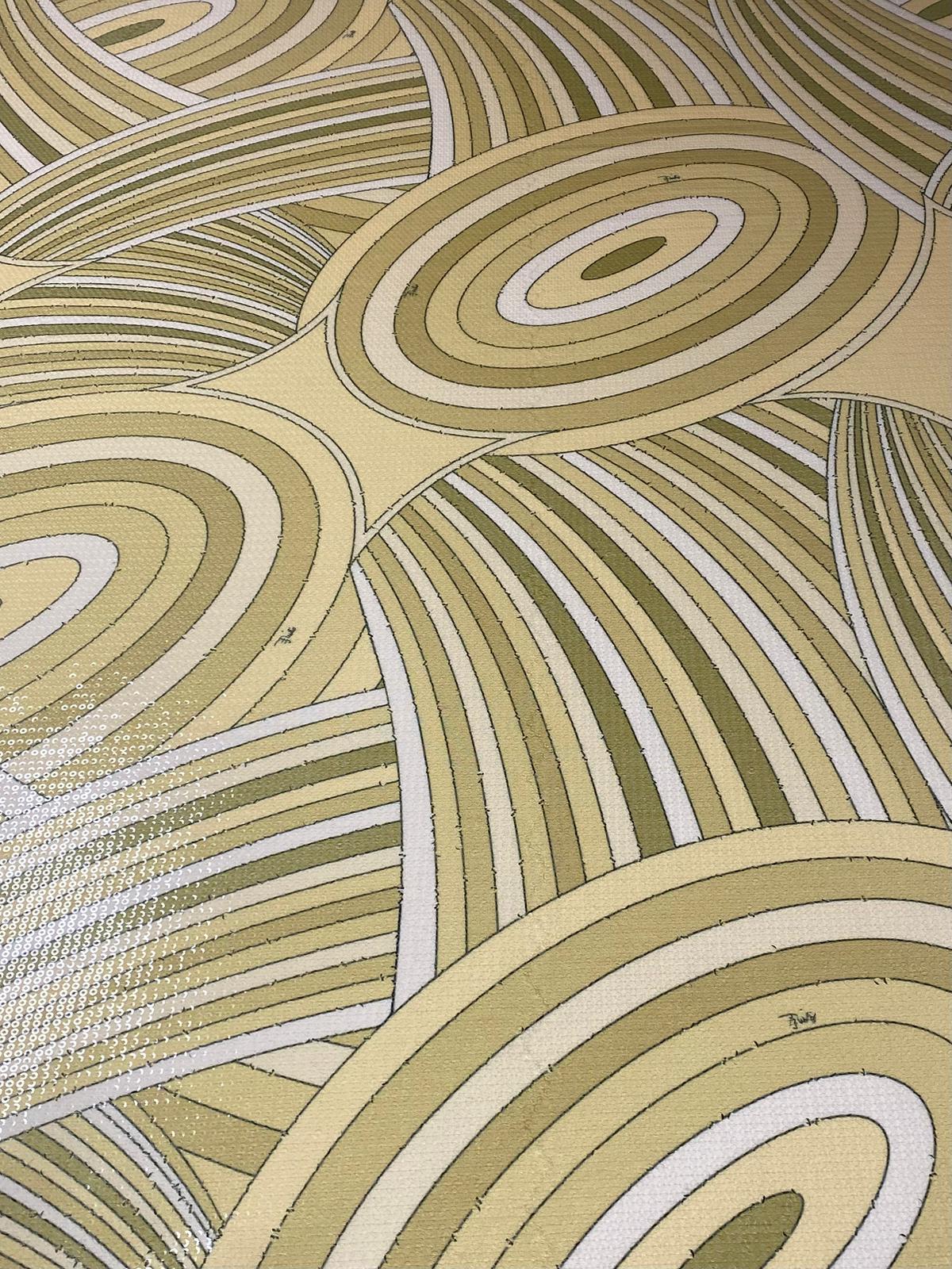 Yellow Retro Geometric Abstract Print Sequin Fabric by the Metre - Whotex Fabrics London