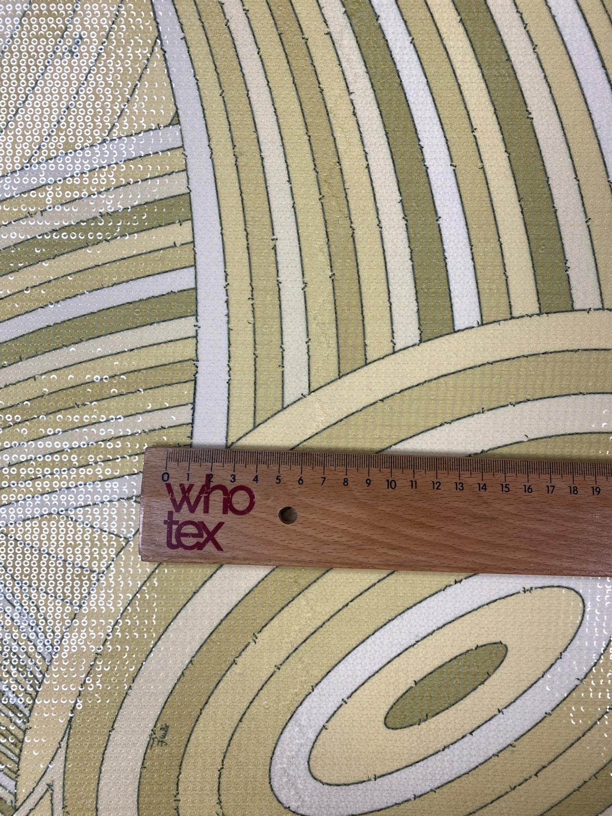 Yellow Retro Geometric Abstract Print Sequin Fabric by the Metre - Whotex Fabrics London