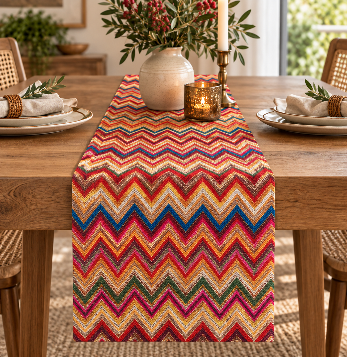 Zigzag Chevron Printed Table Runner - Whotex Fabrics London