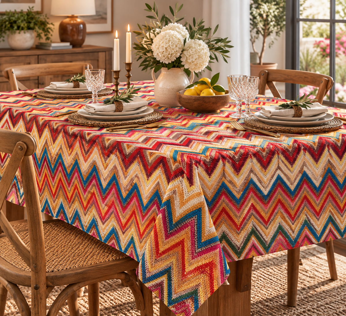 Zigzag Chevron Printed Tablecloth - Whotex Fabrics London