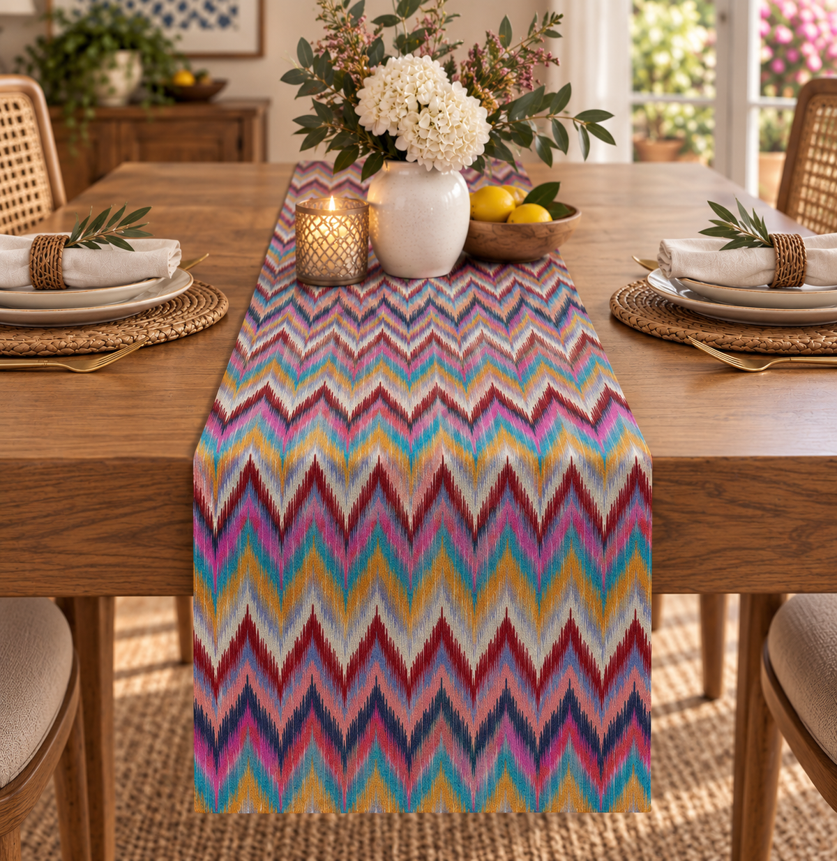 Zigzag Chevron Vibrant Colors Printed Table Runner - Whotex Fabrics London