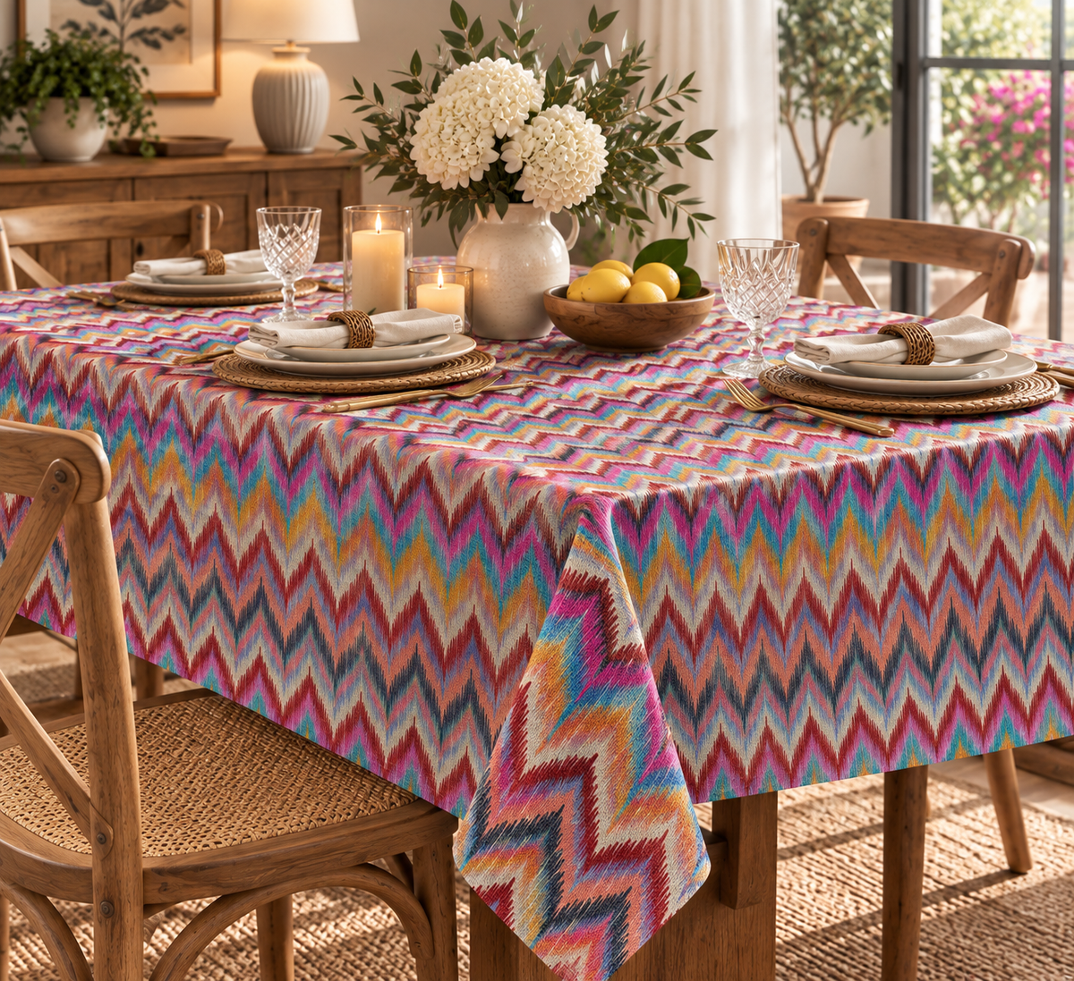 Zigzag Chevron Vibrant Colors Printed Tablecloth - Whotex Fabrics London