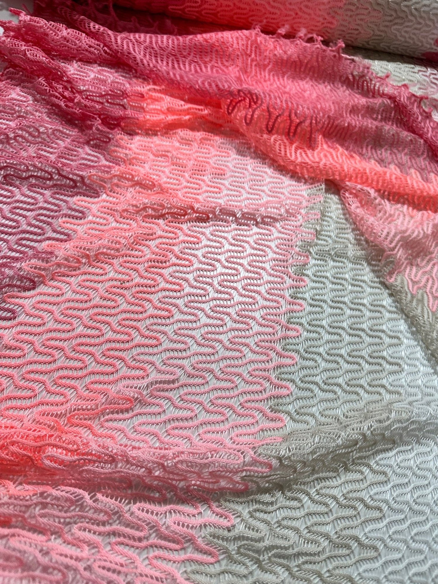 Zigzag Knit Jersey fabric, luxury fabric, italian Fabric, dress, swimwear, pareo, shirt, craft, blouse, Pink White color Chevron Fabric - Whotex Online Fabric Store