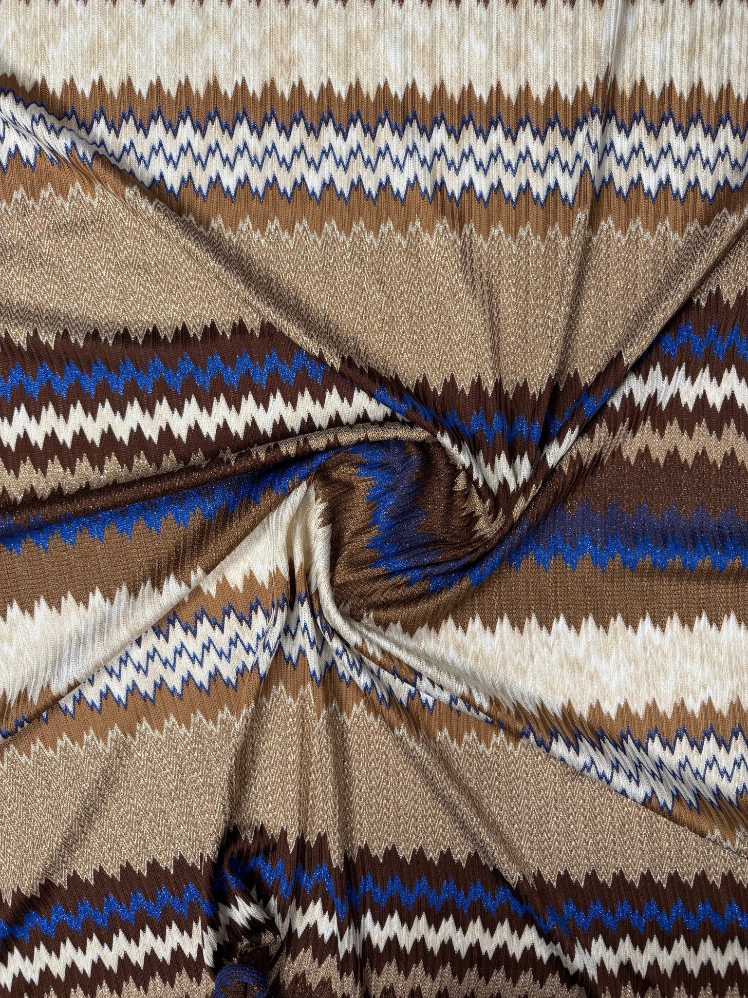 Zigzag Knit Mesh Fabric with Shimmer Elastic Jersey for Fashion Apparel - Whotex Fabrics London