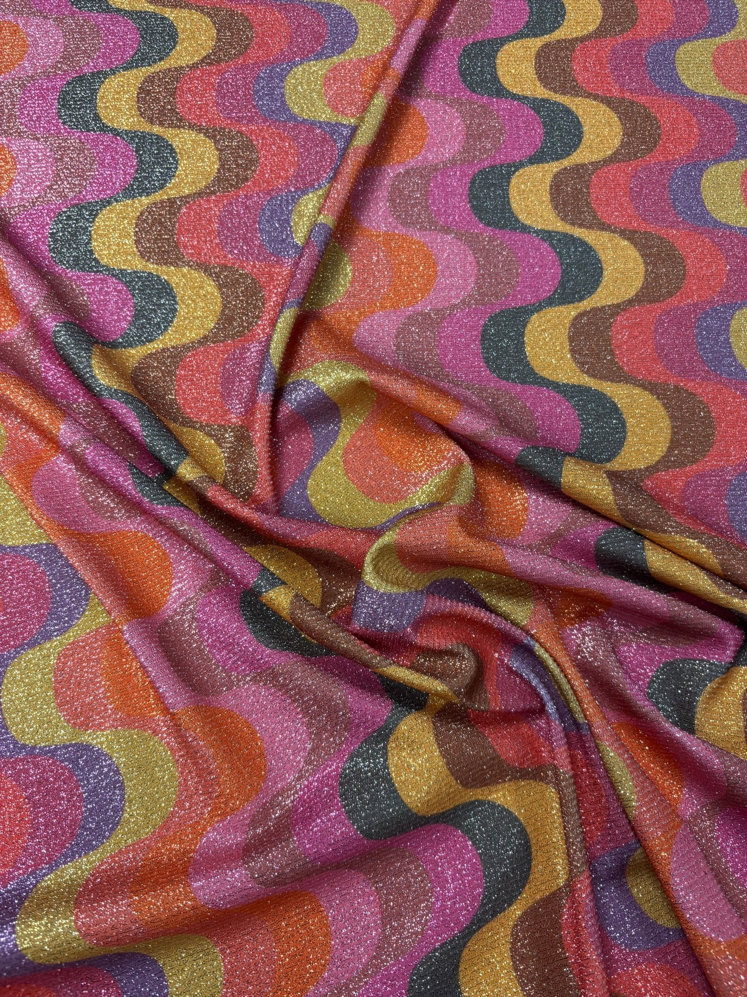 Zigzag Pattern Fabric, Shimmer Spandex Fabric, spandex 4 - way stretch fabric, Evening dress fabric - Whotex Fabrics London